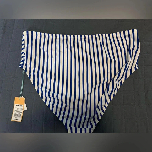 Blue & White Stripe high waist high swim Bottoms Plus Size NWT 20/22 #1176 - Picture 2 of 6